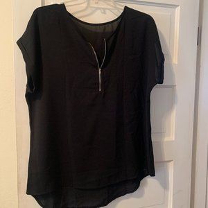Black Short Sleeve Blouse zipper